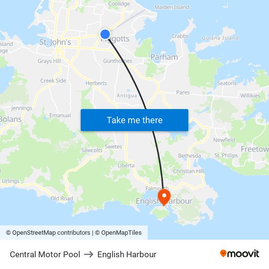 Central Motor Pool to English Harbour map