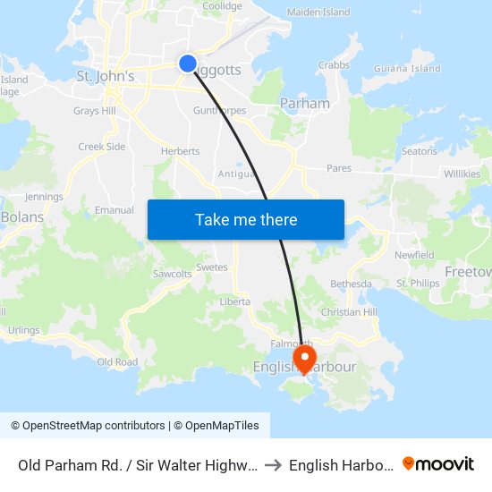 Old Parham Rd. / Sir Walter Highway to English Harbour map