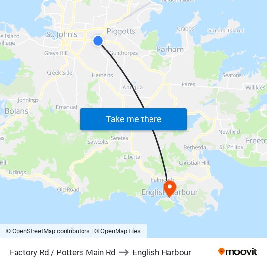 Factory Rd / Potters Main Rd to English Harbour map