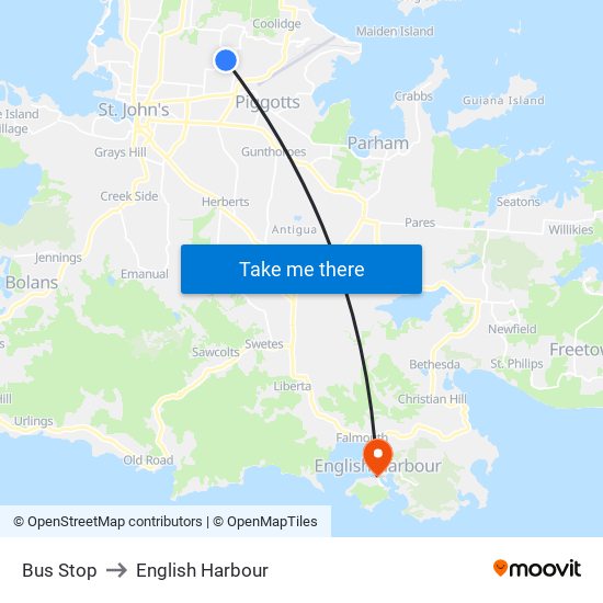 Bus Stop to English Harbour map