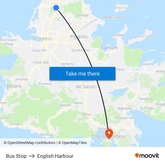 Bus Stop to English Harbour map