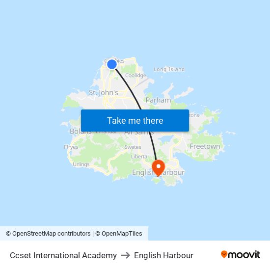 Ccset International Academy to English Harbour map