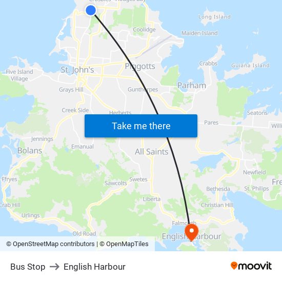 Bus Stop to English Harbour map