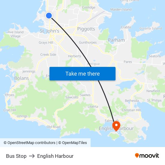 Bus Stop to English Harbour map