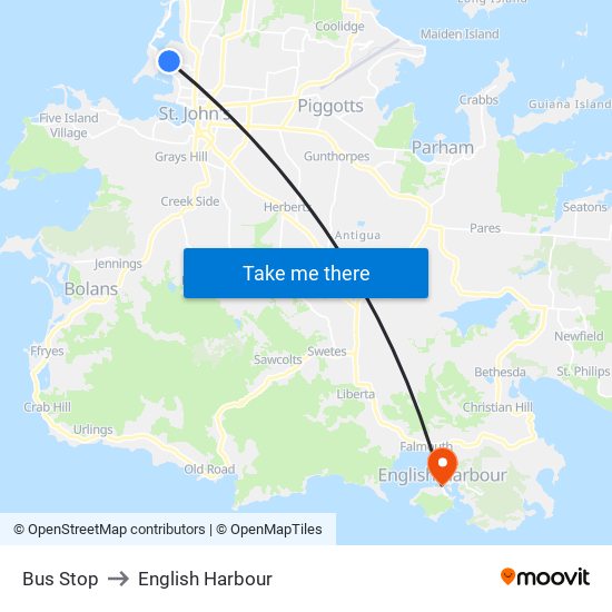 Bus Stop to English Harbour map