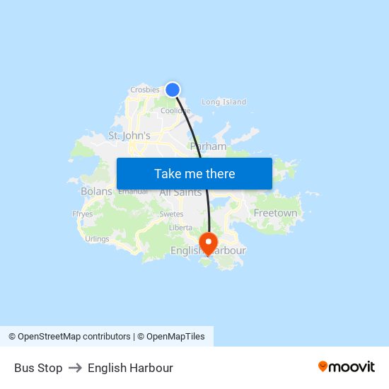 Bus Stop to English Harbour map