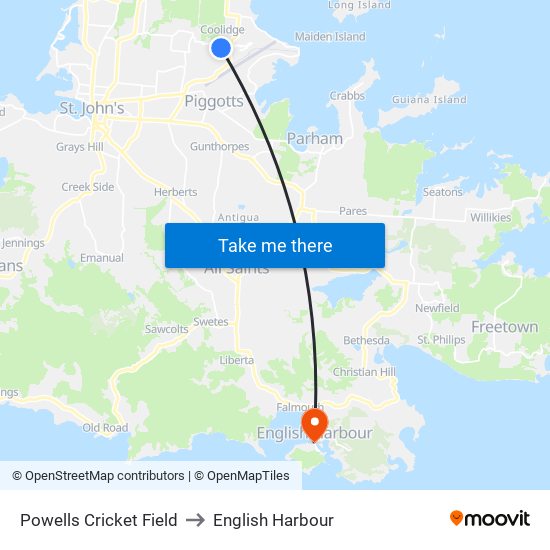 Powells Cricket Field to English Harbour map