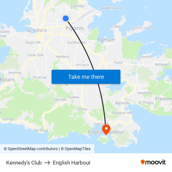 Kennedy's Club to English Harbour map
