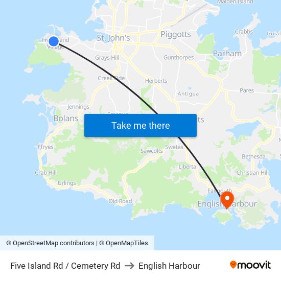 Five Island Rd / Cemetery Rd to English Harbour map