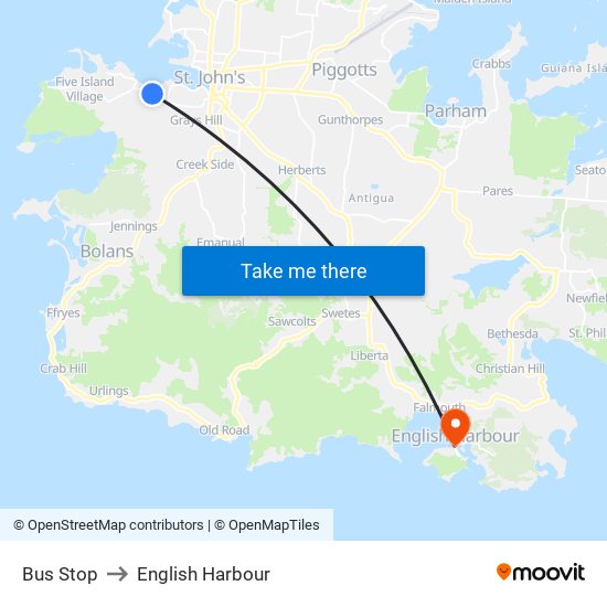 Bus Stop to English Harbour map