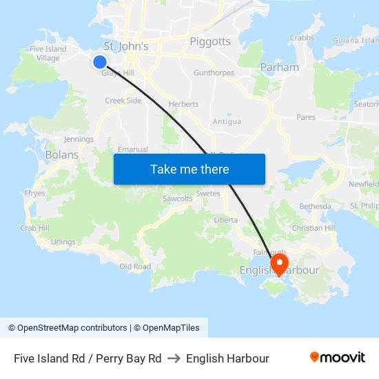 Five Island Rd / Perry Bay Rd to English Harbour map