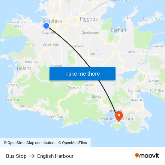 Bus Stop to English Harbour map