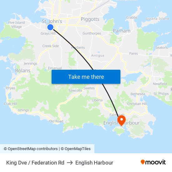 King Dve / Federation Rd to English Harbour map