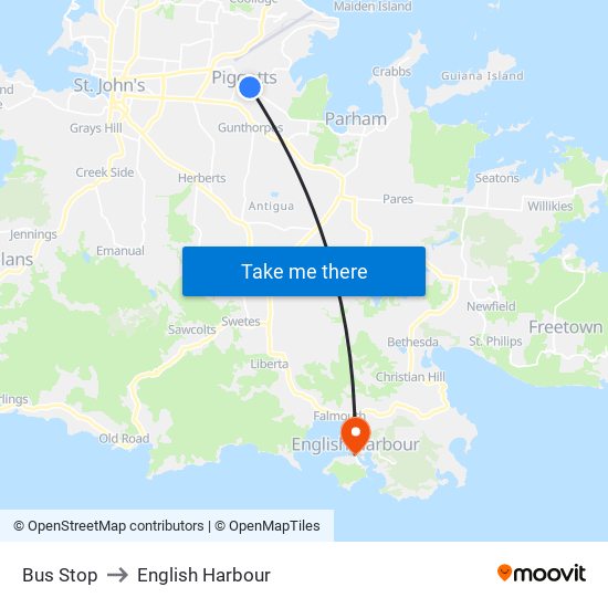 Bus Stop to English Harbour map