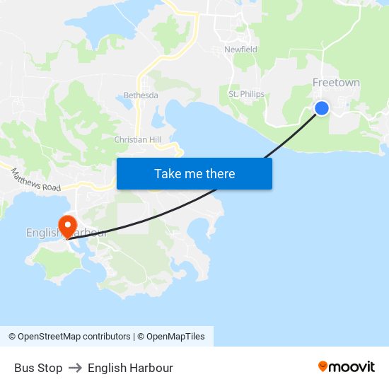 Bus Stop to English Harbour map