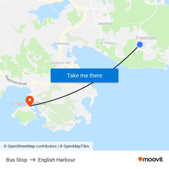 Bus Stop to English Harbour map