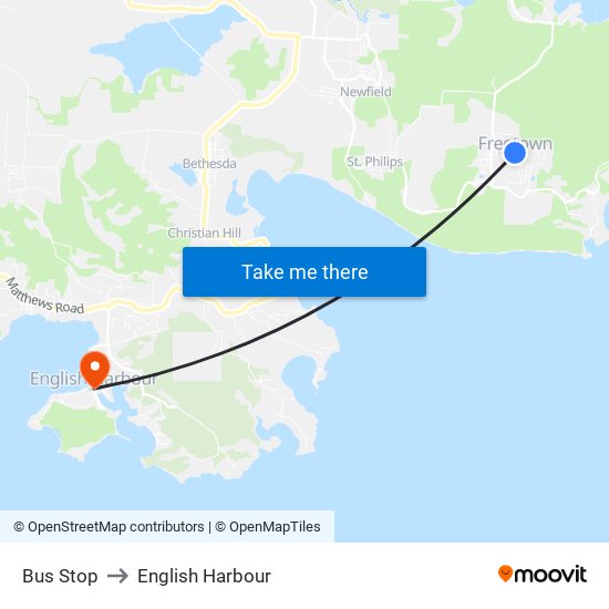 Bus Stop to English Harbour map