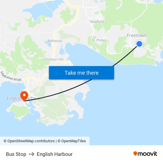 Bus Stop to English Harbour map