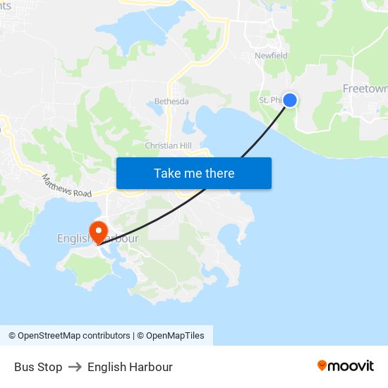 Bus Stop to English Harbour map