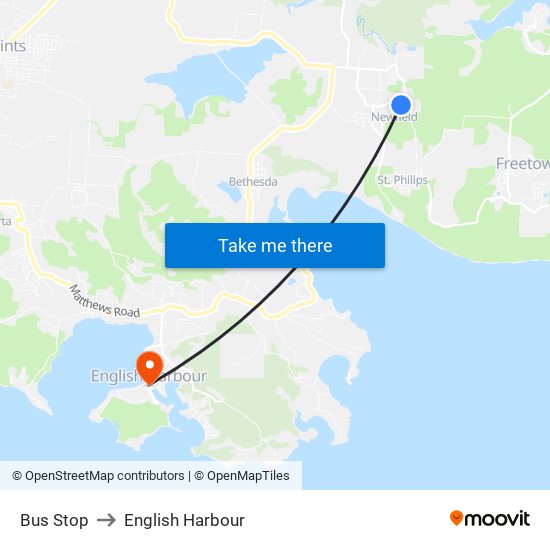 Bus Stop to English Harbour map