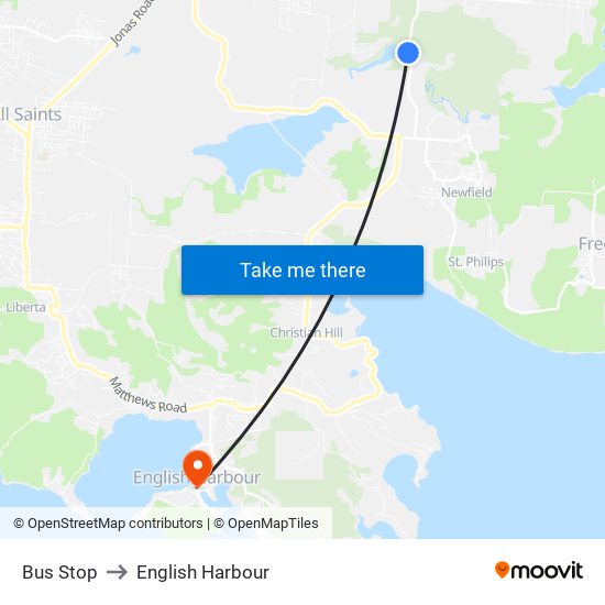 Bus Stop to English Harbour map