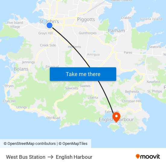 West Bus Station to English Harbour map