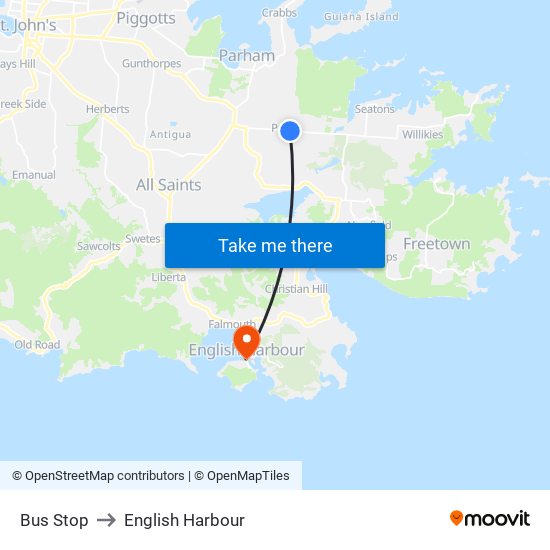 Bus Stop to English Harbour map