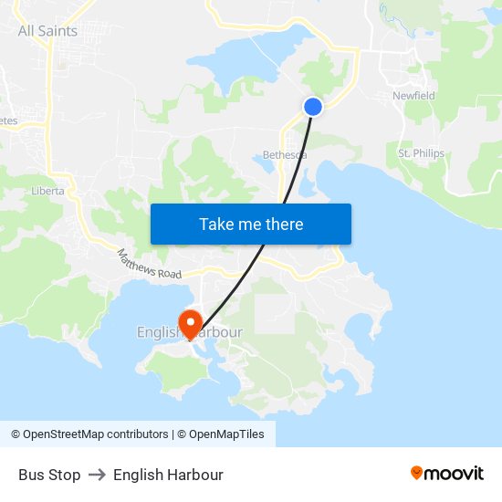 Bus Stop to English Harbour map