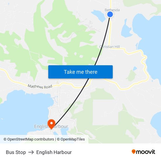 Bus Stop to English Harbour map