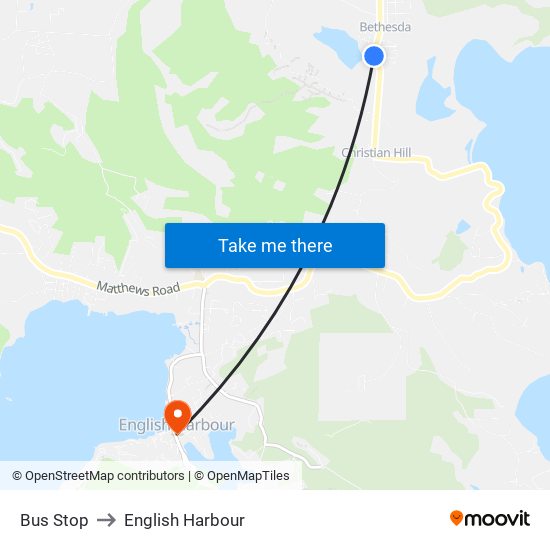 Bus Stop to English Harbour map