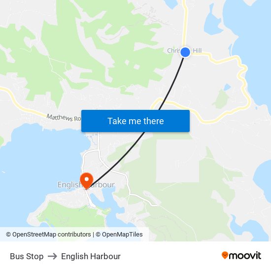 Bus Stop to English Harbour map