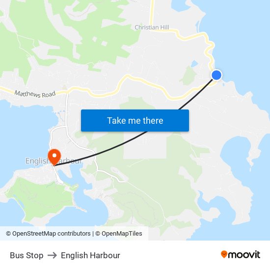 Bus Stop to English Harbour map