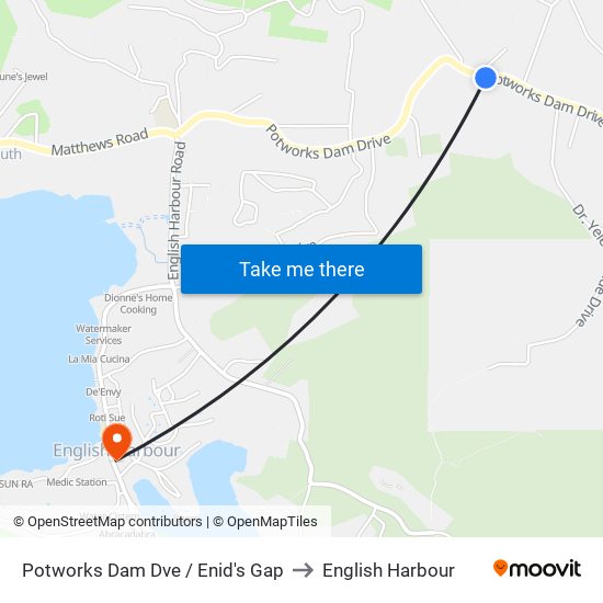 Potworks Dam Dve / Enid's Gap to English Harbour map