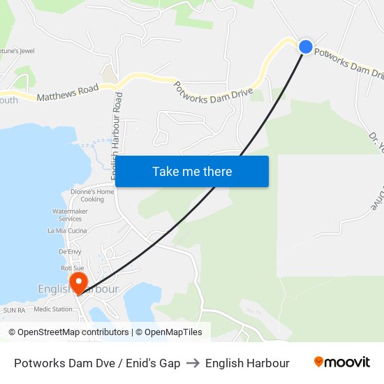 Potworks Dam Dve / Enid's Gap to English Harbour map