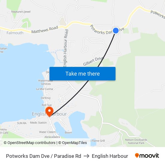 Potworks Dam Dve / Paradise Rd to English Harbour map