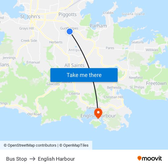 Bus Stop to English Harbour map