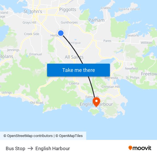 Bus Stop to English Harbour map