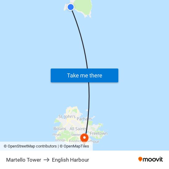 Martello Tower to English Harbour map