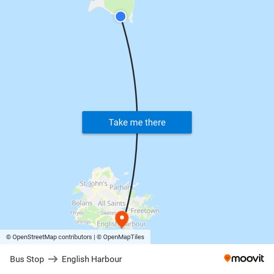 Bus Stop to English Harbour map