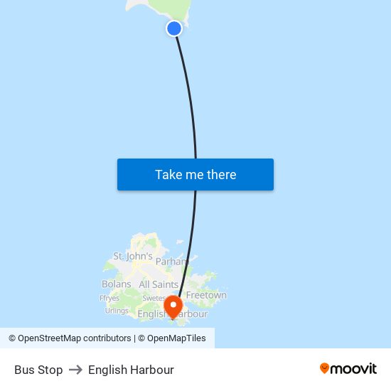 Bus Stop to English Harbour map