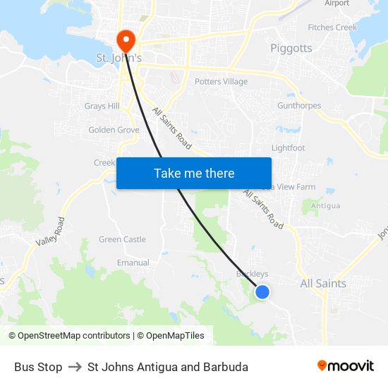 Bus Stop to St Johns Antigua and Barbuda map