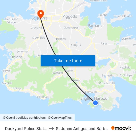 Dockyard Police Station to St Johns Antigua and Barbuda map