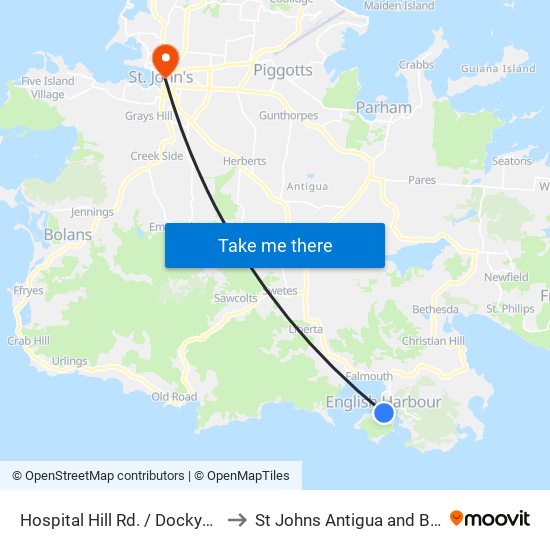 Hospital Hill Rd. / Dockyard Dve. to St Johns Antigua and Barbuda map