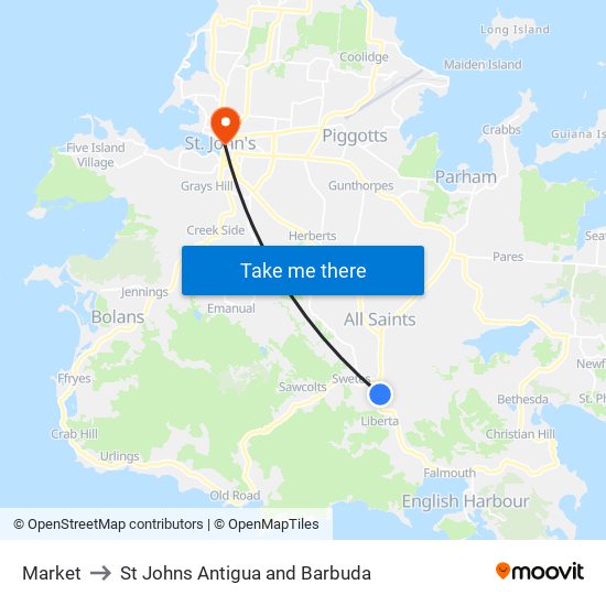 Market to St Johns Antigua and Barbuda map