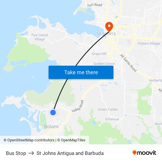 Bus Stop to St Johns Antigua and Barbuda map