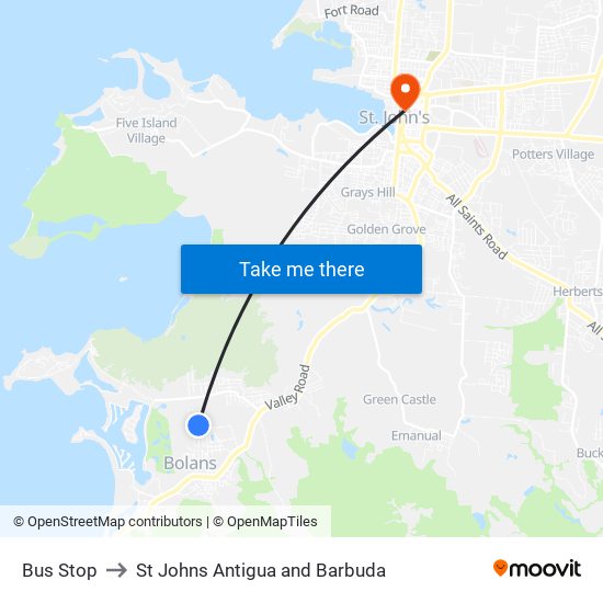 Bus Stop to St Johns Antigua and Barbuda map