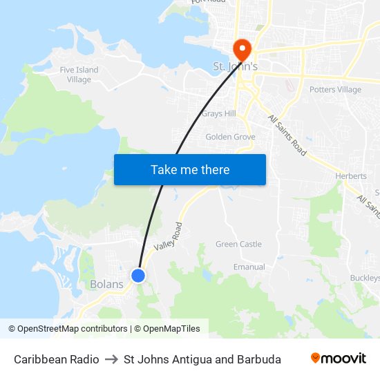 Caribbean Radio to St Johns Antigua and Barbuda map