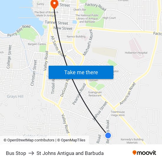 Bus Stop to St Johns Antigua and Barbuda map