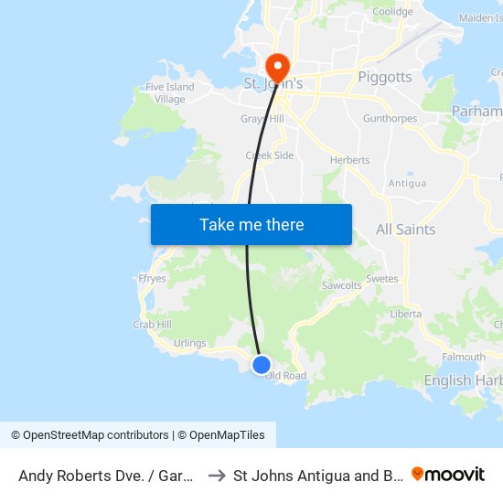 Andy Roberts Dve. / Garden Dve. to St Johns Antigua and Barbuda map