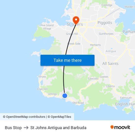 Bus Stop to St Johns Antigua and Barbuda map